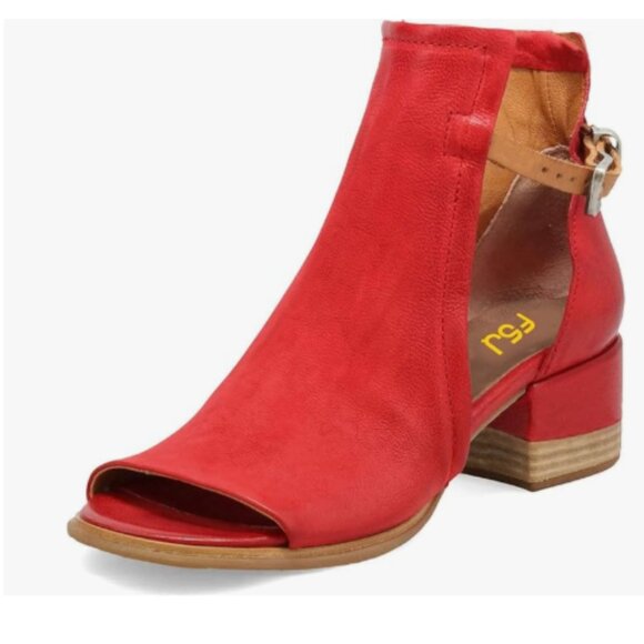 FSJ Red Peep Open Toe Cut Out Buckle Ankle Bootie Block Low Heeled Sandal - Picture 1 of 8
